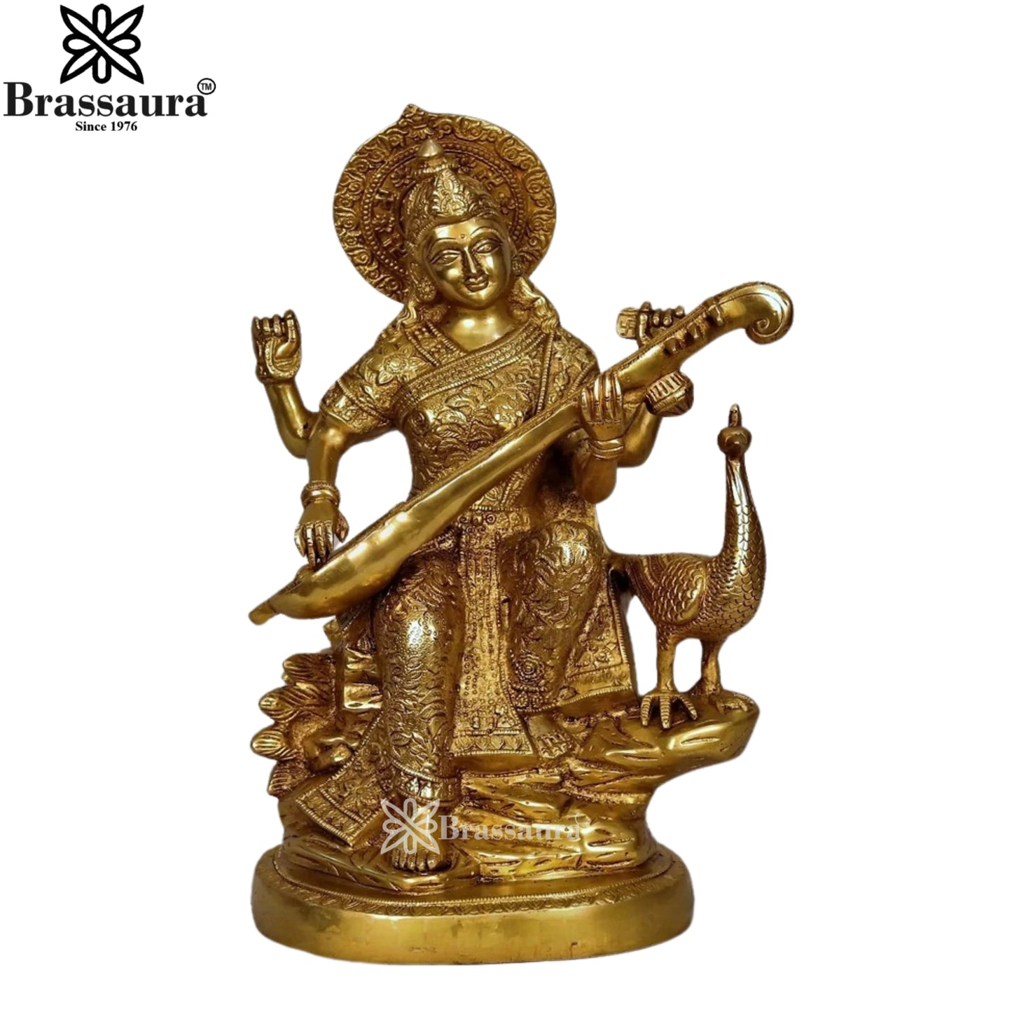 Brassaura™ Brass Saraswati Idol – Height 15 Inches & Weight 10 Kgs | Elegant Home & Temple Décor
