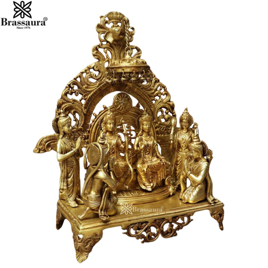 Brassaura™ Brass Ram Darbar Idol – Height 19 Inches & Weight 25.5 Kgs | Royal Ensemble for Temple & Home Décor