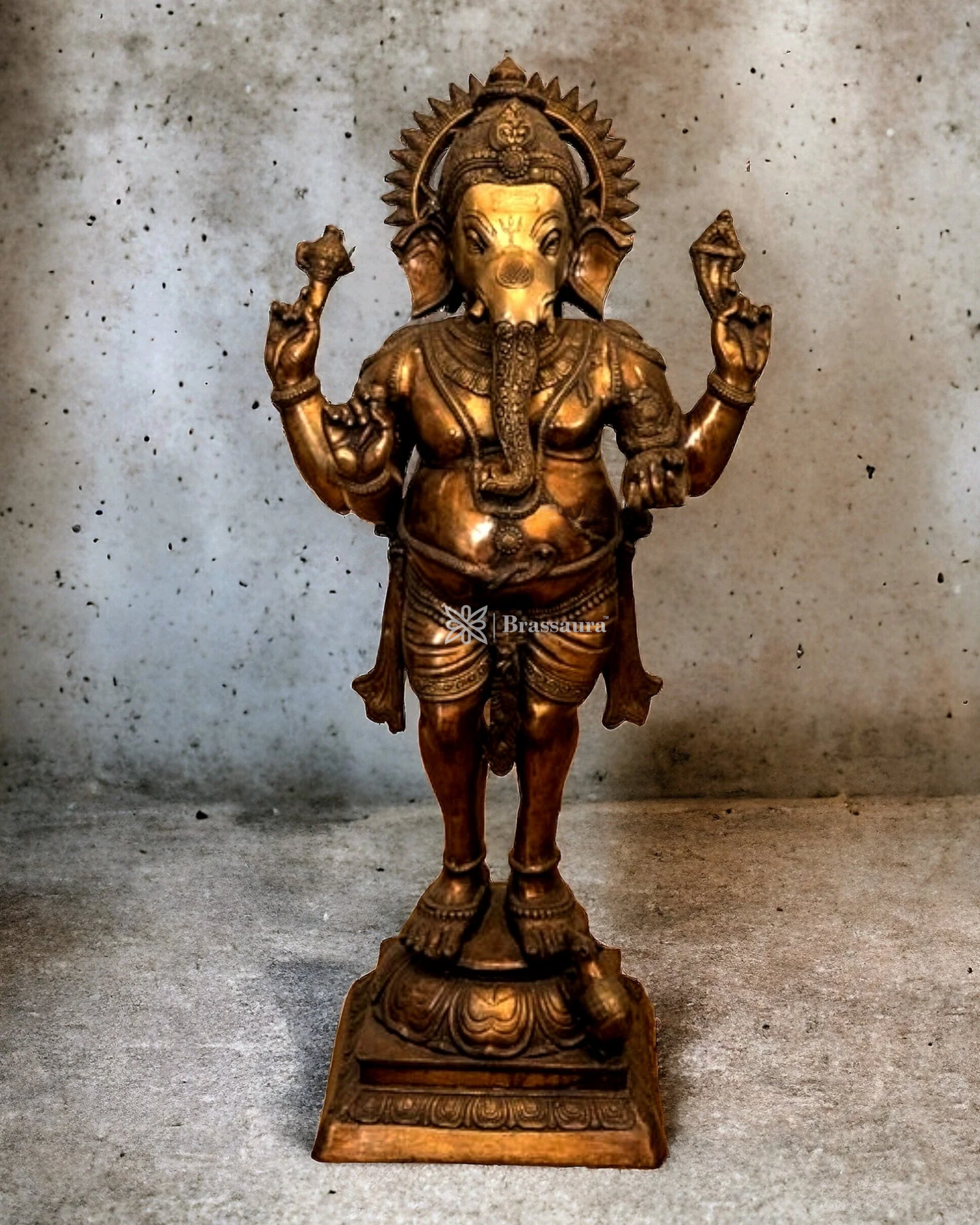 Brassaura™ Large Brass Lord Ganesha Statue – Height 51 Inches, Weight 60 Kgs