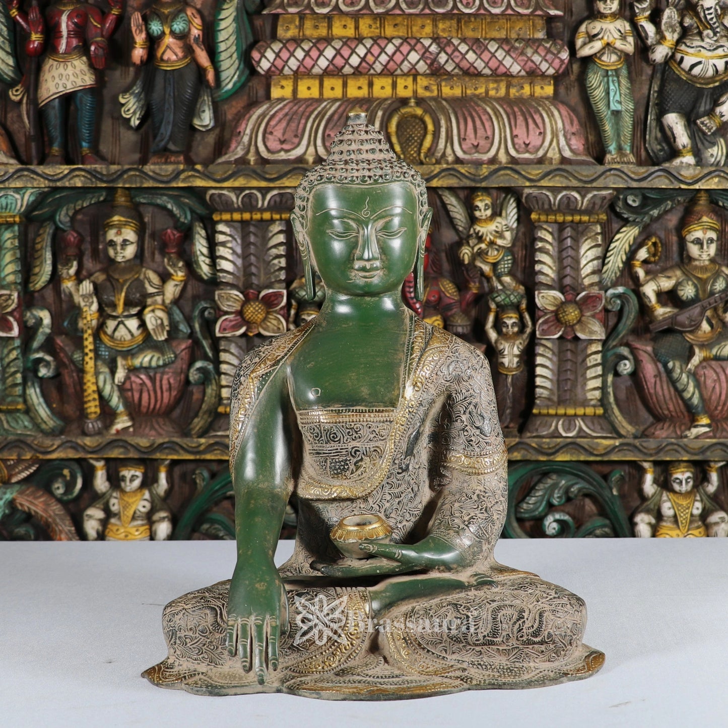 Brass Bhumisprasa Buddha Weight 11.1 kg & Height 16 Inch