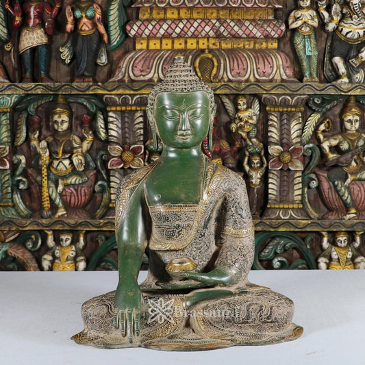 Brass Bhumisprasa Buddha Weight 11.1 kg & Height 16 Inch