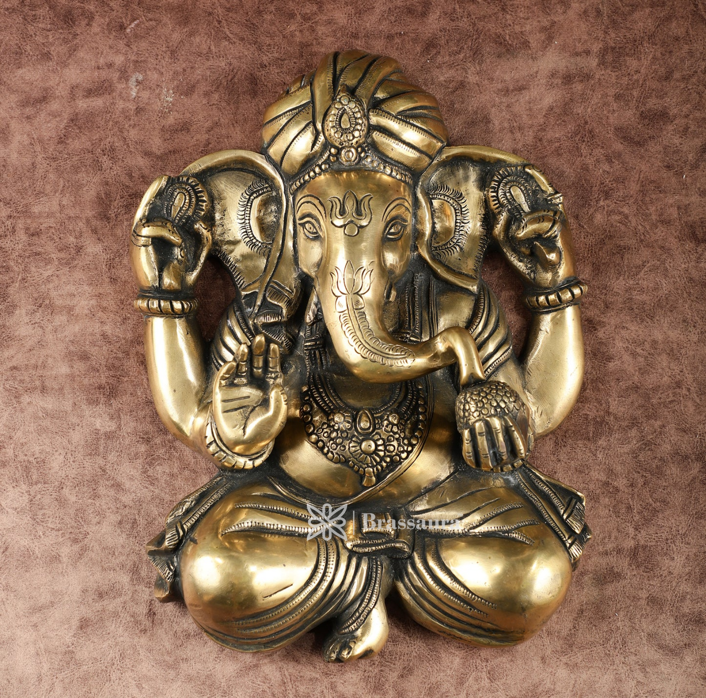 Brassaura™ Brass Full Body Lord Ganesha Wall Hanging – 14" Height, 6.5 kg – Intricately Handcrafted Décor