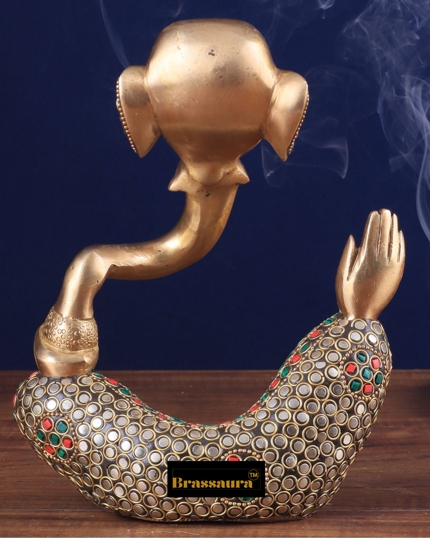Brassaura™ Brass Ganesha Idol with Meenakari Stonework – Height 8.5 Inches, Weight 2.6 Kg – Multi-Coloured Home & Decor Statue