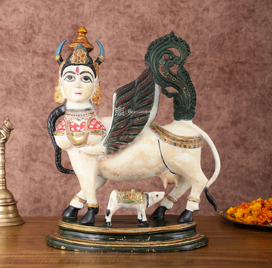 Brassaura™ Kamdhenu Cow Statue with Vintage Hand-Painted Mewar Style | 16.5 Inches Height | 14 Kgs Weight | Divine Symbol of Grace & Prosperity