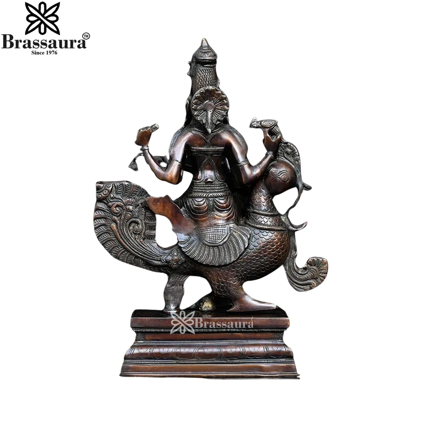 Brassaura™ Brass Saraswati Mata Murti – Height 19 Inches & Weight 15 Kgs | Puja & Worship Idol