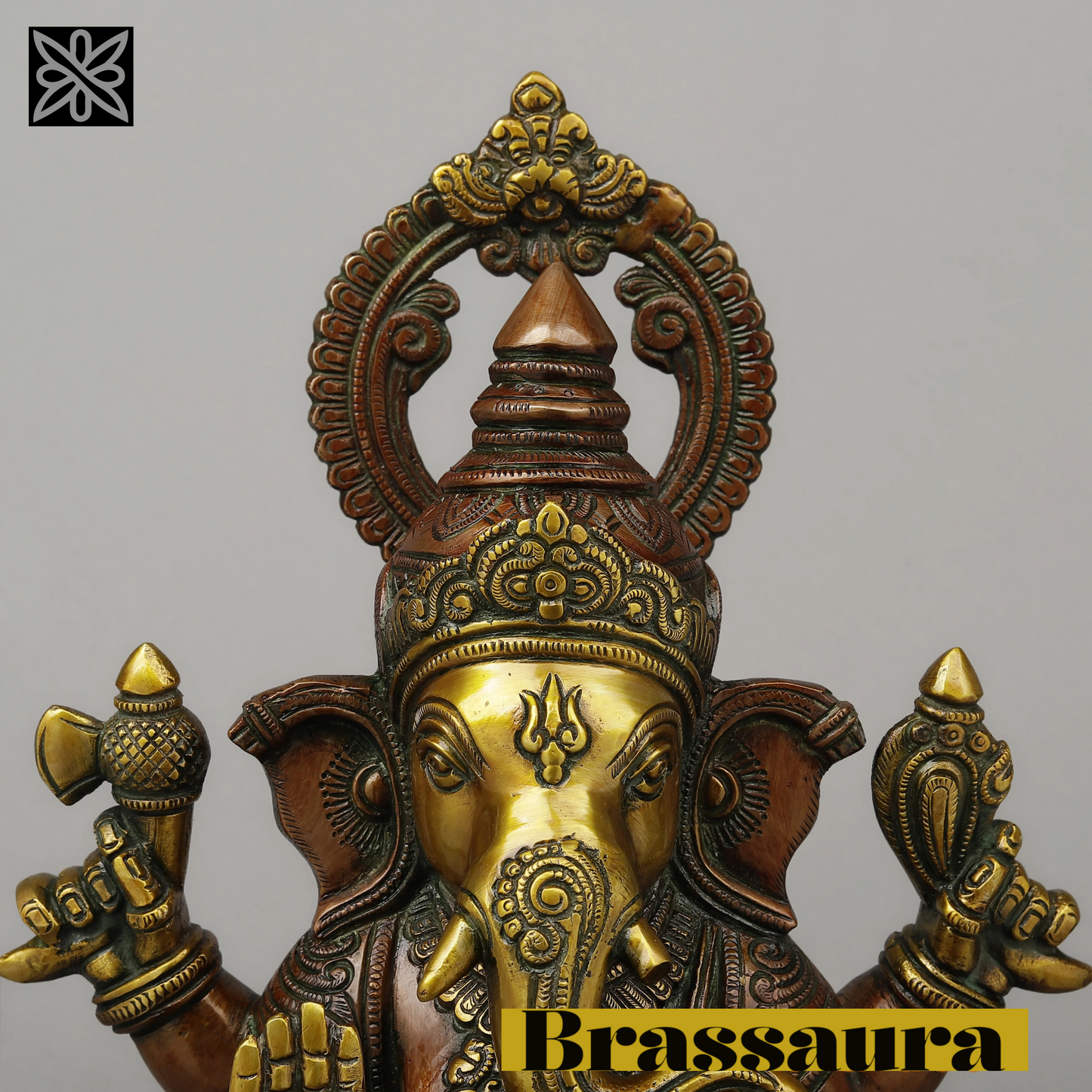 Brassaura™ Brass Ganesh on Pedestal in Blessing Posture – Height 14.5 Inches, Weight 11.37 Kgs
