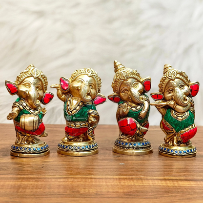 Brassaura™ Set of Baby Brass Ganesha Idols – Height 5 Inches, Total Weight 4 Kgs