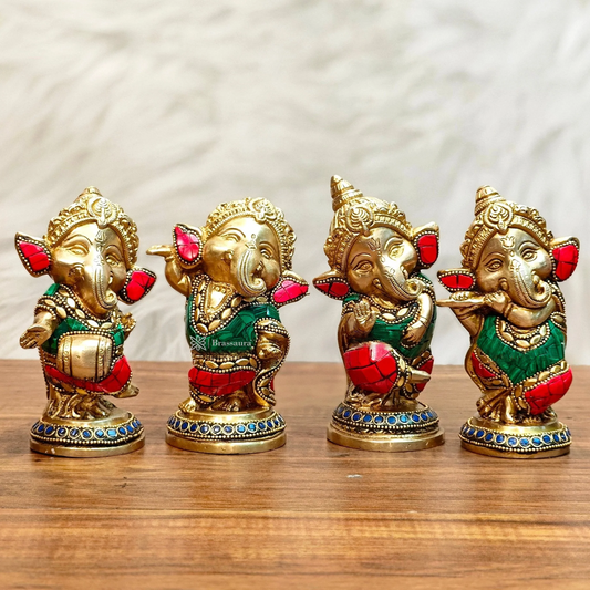 Brassaura™ Set of Baby Brass Ganesha Idols – Height 5 Inches, Total Weight 4 Kgs
