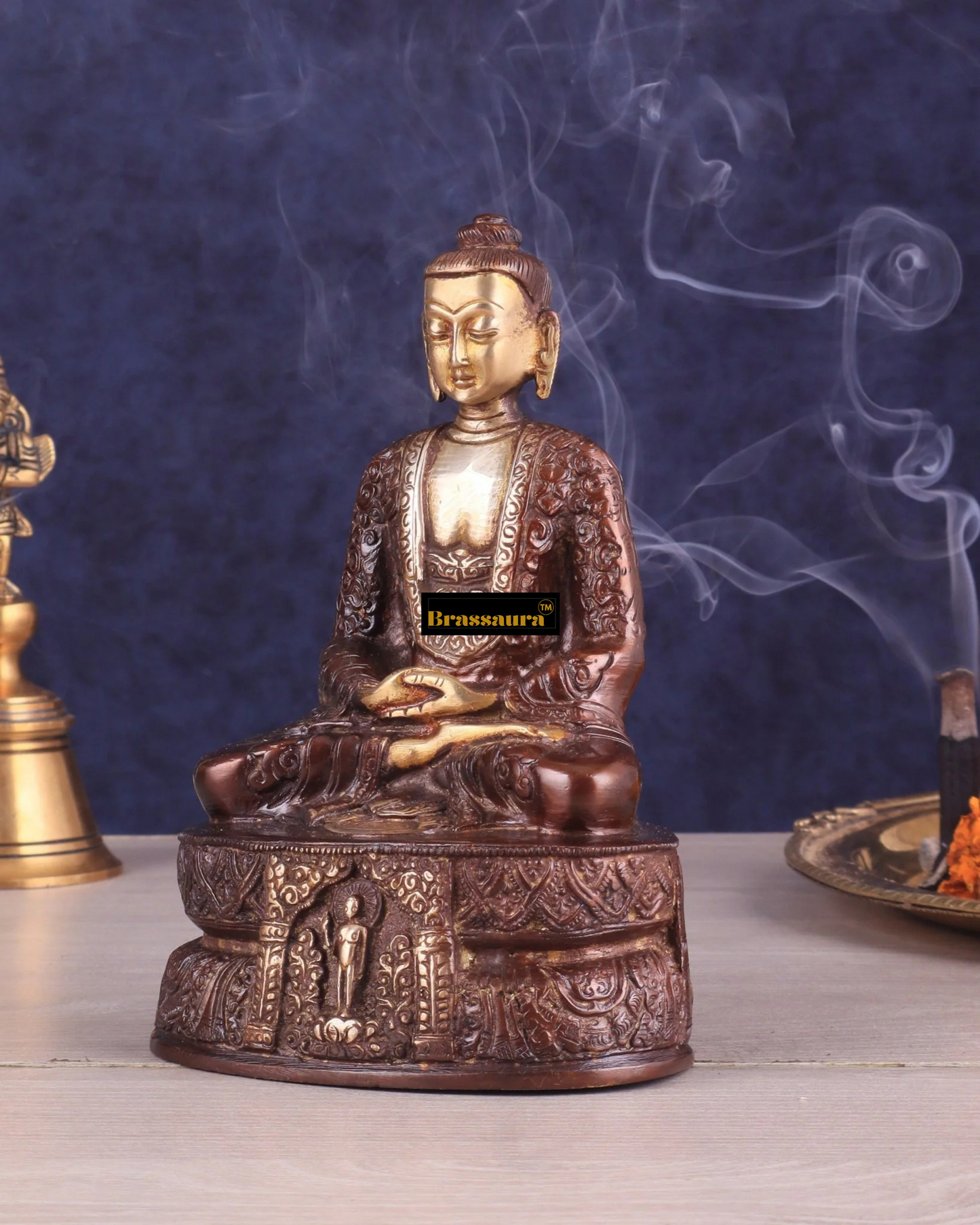 Brassaura™ Pure Brass Buddha Statue – Height 7 Inches, Weight 1.4 Kgs