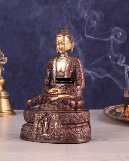 Brassaura™ Pure Brass Buddha Statue – Height 7 Inches, Weight 1.4 Kgs