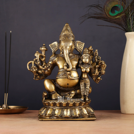 Brassaura™ Maha Ganapati Siddhi Ganesha Brass Statue – Height 9 Inches, Weight 4 Kgs | Wisdom & Prosperity Idol