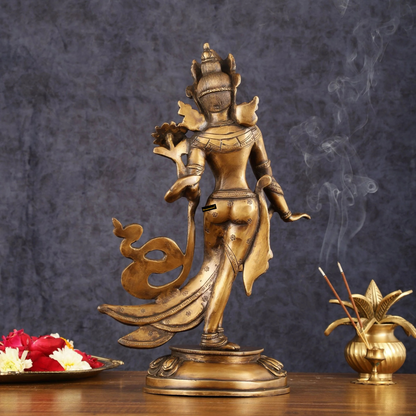 Brassaura™ Pure Brass Tibetan Standing Tara Devi Buddhist Goddess Idol – Height 15 Inches, Weight 4 Kgs