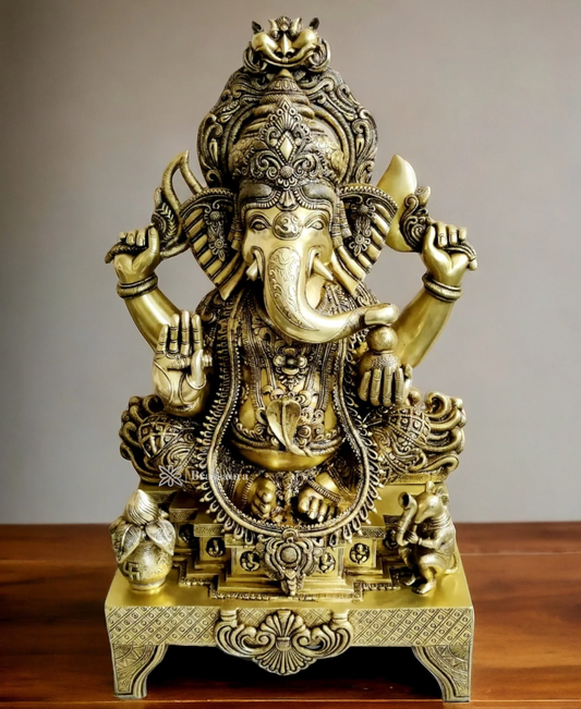 Brassaura™ Large Brass Lord Ganesha Statue – Height 34 Inches, Weight 63 Kgs