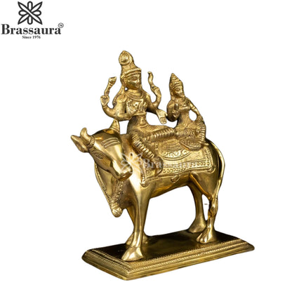 Brass Lord Shiv Parvati & Nandi Statue Weight 1.8 Kg And Height 6 Inch
