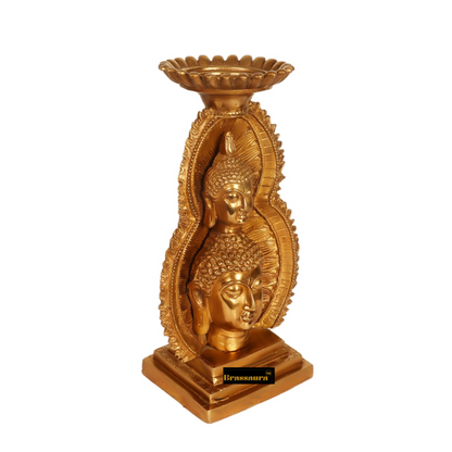 Brassaura™ Brass Buddha Candle Stand – Height 12 Inches | Weight 3.5 Kgs | Home & Meditation Decor