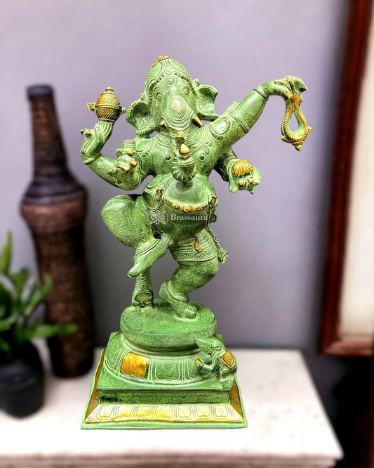 Brassaura™ Brass Dancing Ganesha Statue – Height 17 Inches, Weight 12 Kgs