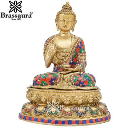 Brass Blessing Gem Stone Work Buddha Weight 5 kg & Height 13 Inch