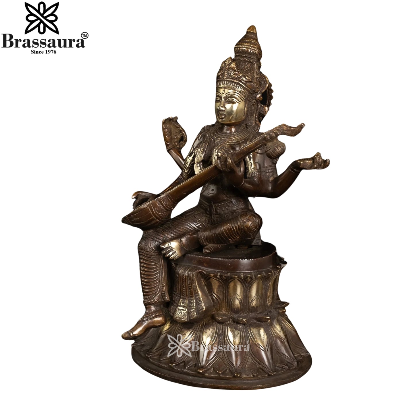 Brass Saraswati Statue Weight 7.5 Kg And Height 14 Inch
