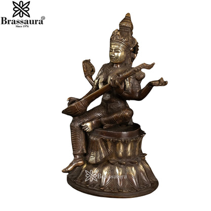 Brass Saraswati Statue Weight 7.5 Kg And Height 14 Inch