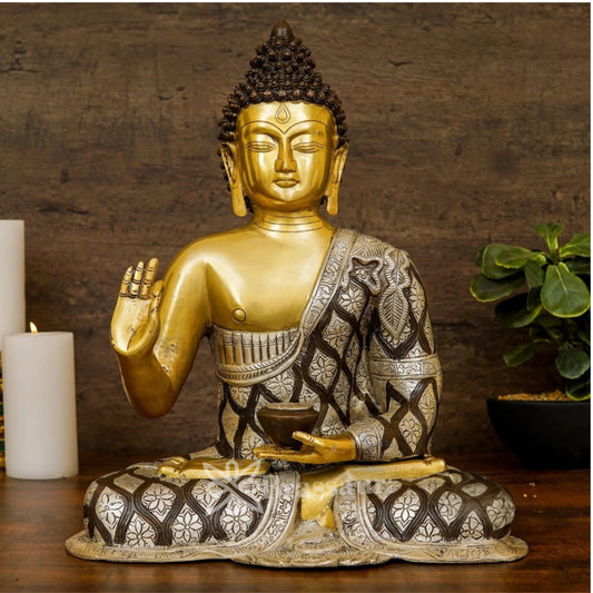 Brass Blessing Buddha Weight 11 kg & Height 17 Inch