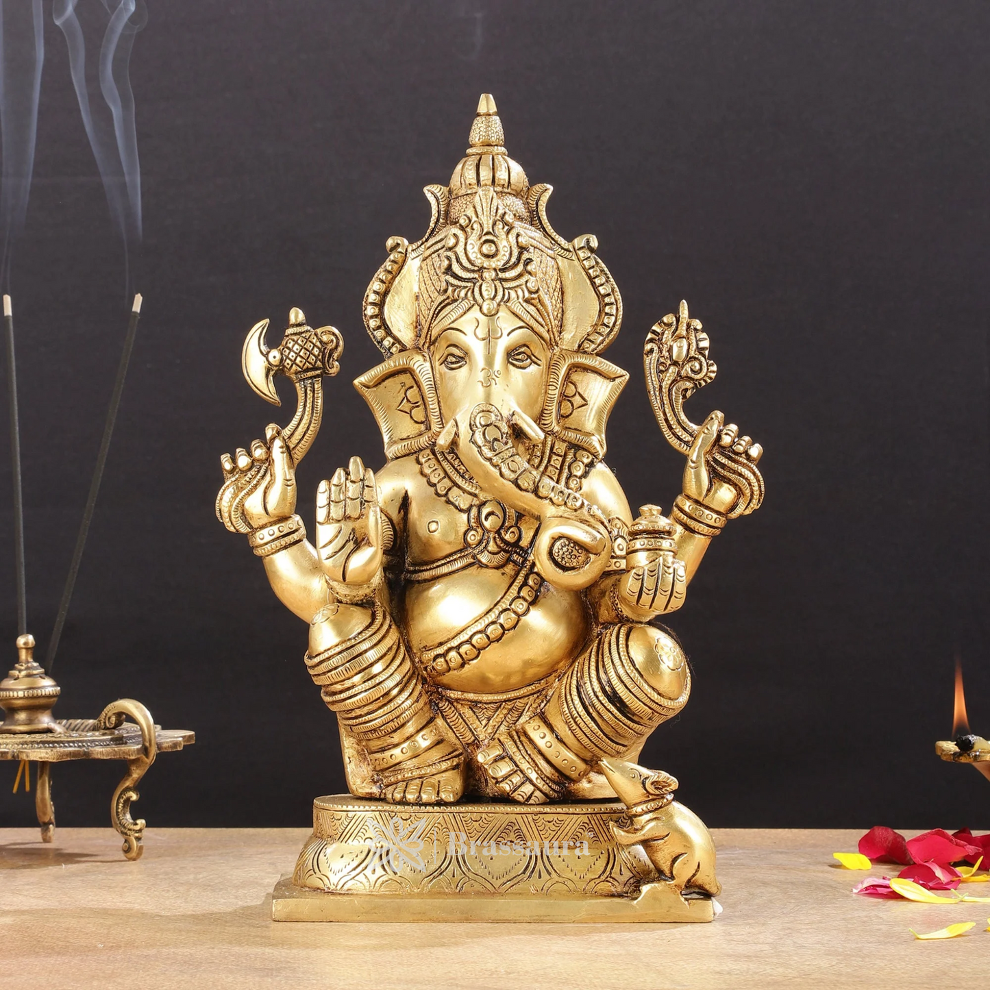 Brassaura™ Brass Superfine Ganesha Idol – Height 11.5 Inches, Weight 5 Kgs