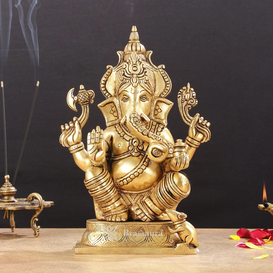 Brassaura™ Brass Superfine Ganesha Idol – Height 11.5 Inches, Weight 5 Kgs