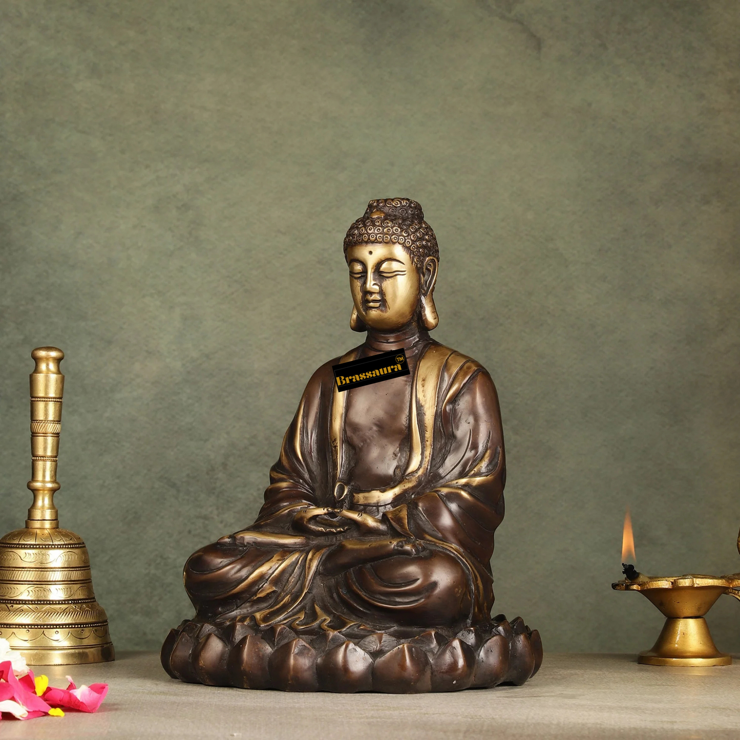 Brassaura™ Pure Brass Meditative Buddha Statue in Antique Brown Finish – Height 10 Inches & Weight 4.25 Kgs