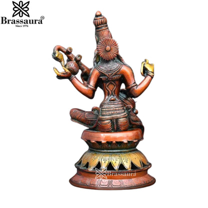 Brassaura™ Brass Saraswati Idol – Height 12 Inches & Weight 4.4 Kgs | Elegant Home & Temple Décor