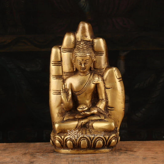 Brass Blessing Artistic Setting On Hand Buddha Weight 1.2 kg & Height 6 Inch