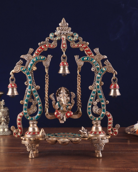 Brassaura™ Brass Lord Ganesha Swing – 13.5" Height, 2.4 kg – Elegant Hanging Idol for Home & Office Décor