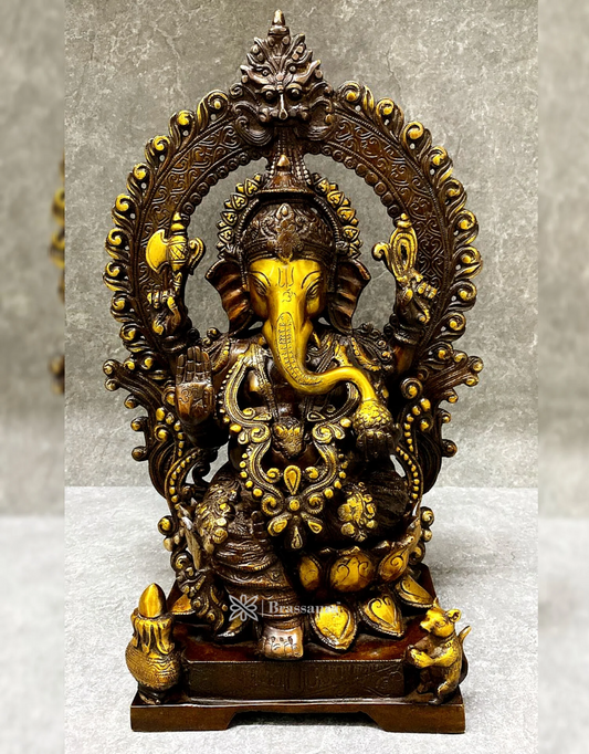 Brassaura™ Brass Lord Ganesha Idol with Prabhavali Frame – Height 18 Inches, Weight 15 Kgs