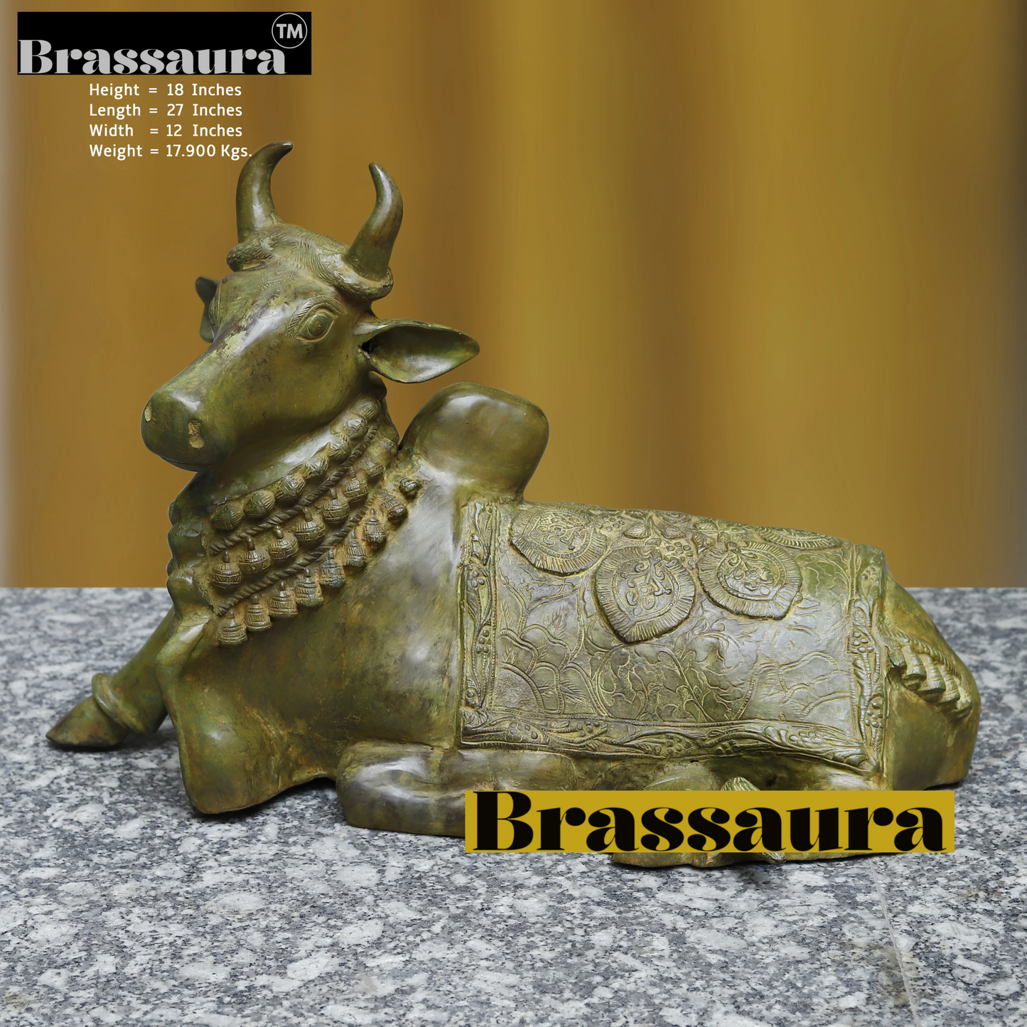 Brassaura™ Brass Nandi Statue | 18 Inches Height | 17.9 Kgs Weight | Elegant Finish