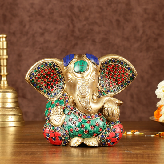 Brassaura™ Big Ears Brass Ganesha Idol – Antique Finish | Height 6 Inches, Weight 1.6 Kgs