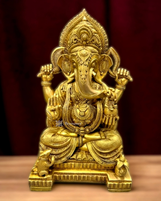 Brassaura™ Brass Puna Ganesha Statue – Height 18 Inches, Weight 15 Kgs