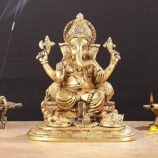 Brassaura™ Pure Brass Superfine Lord Ganesha Idol – Height 9 Inches, Weight 5.5 Kgs