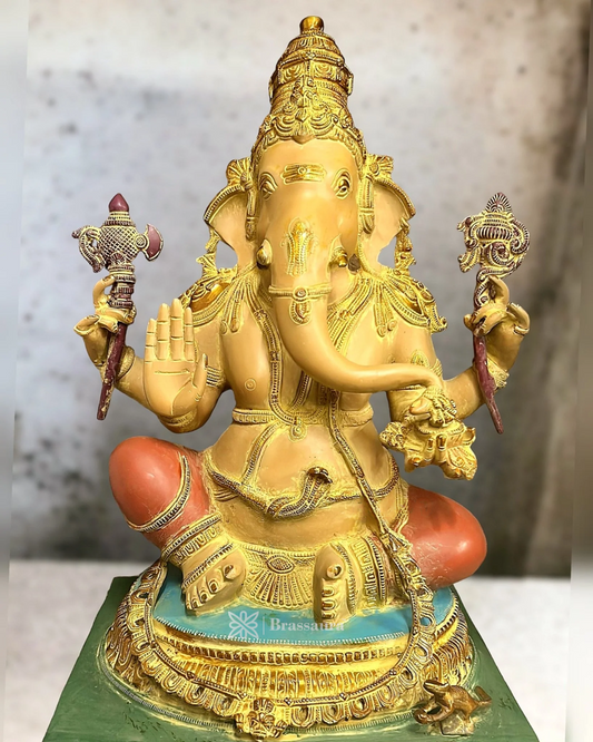 Brassaura™ Handpainted Antique Sandstone Brass Ganesha Sculpture – Height 20.5 Inches, Weight 23.3 Kgs