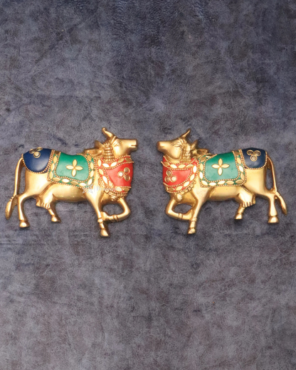 Brassaura™ Brass Kamdhenu Cow Pair | 5 Inches Height | 1.1 Kg Weight (Pair) | Symbol of Prosperity & Abundance