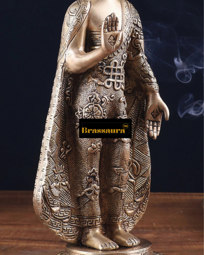 Brassaura™ Pure Brass Standing Buddha Idol – Height 11 Inches, Weight 2.7 Kgs