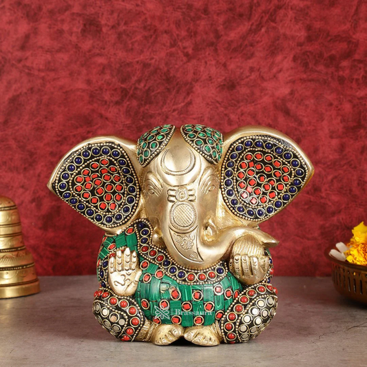Brassaura™ Brass Appu Ganesha Superfine Statue – Big Ears | Height 6 Inches, Weight 1.6 Kgs
