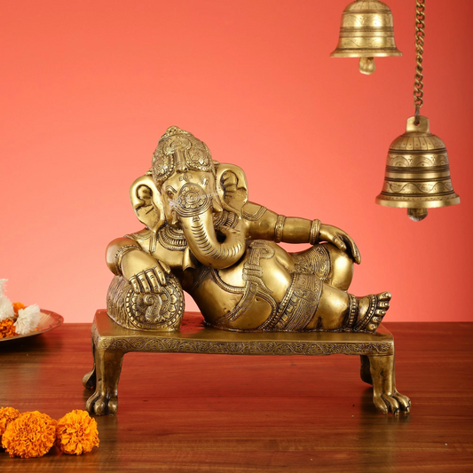 Brassaura™ Brass Resting Ganesha Statue – Height 10.5 Inches, Weight 6.75 Kgs