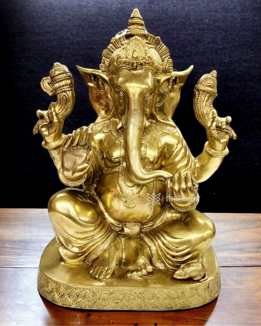 Brassaura™ Pure Brass Lord Ganesha Statue in Aashirwaad Mudra – Height 22 Inches, Weight 24 Kgs