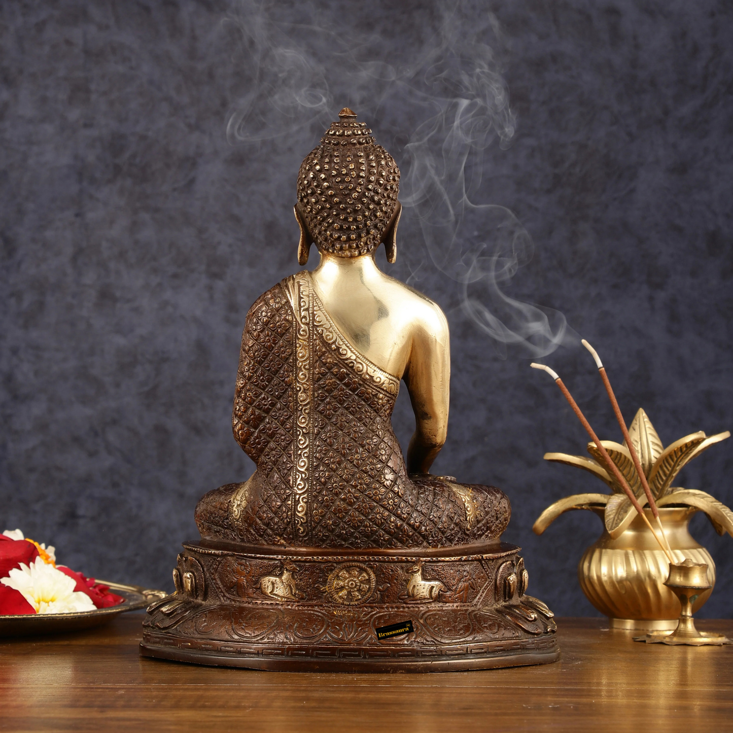 Brassaura™ Pure Brass Buddha Statue in Bhumi Nirvana Mudra – Height 10.5 Inches, Weight 3.33 Kgs