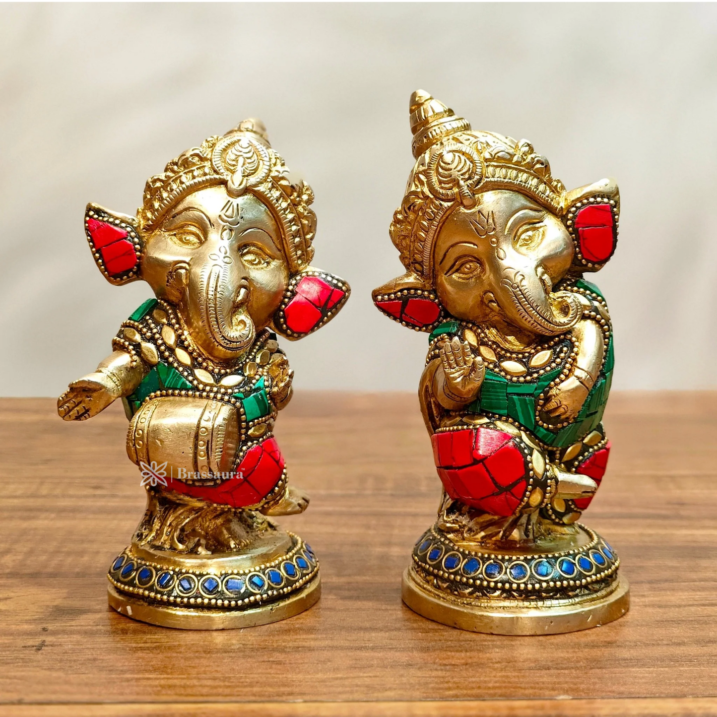 Brassaura™ Set of Baby Brass Ganesha Idols – Height 5 Inches, Total Weight 2.5 Kgs