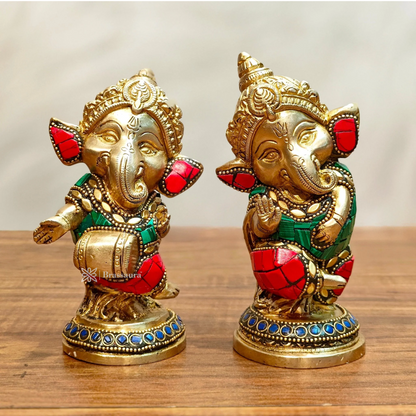 Brassaura™ Set of Baby Brass Ganesha Idols – Height 5 Inches, Total Weight 2.5 Kgs