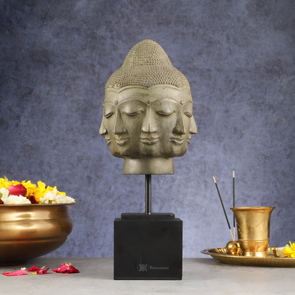 Brassaura™ Vintage Indonesian Bronze Buddha Bust Table Accent – Height 14.5 Inches, Weight 1.26 Kgs
