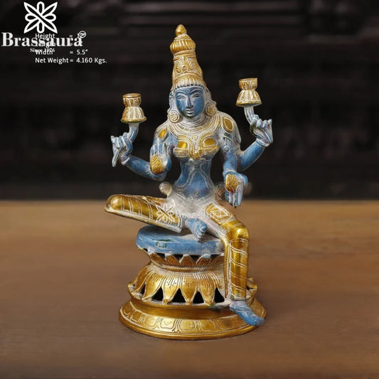 Brassaura™ Devotional Brass Laxmi Murti – Height 12 Inches & Weight 4.16 Kgs | Temple Statue