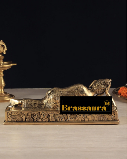Brassaura™ Pure Brass Resting Buddha Idol – Height 4.6 Inches, Weight 2.55 Kgs