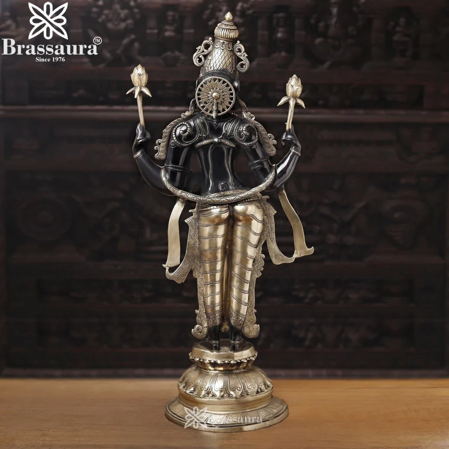 Brassaura™ Elegant Brass Laxmi Murti – Height 39 Inches & Weight 31.48 Kgs | Temple & Home Décor
