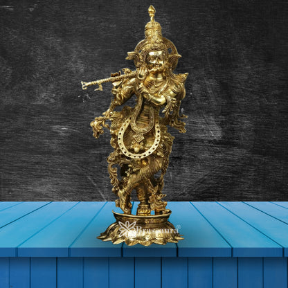 Brass Royal Gold Krishna Murti Weight 13.3 Kg And Height 26 Inch