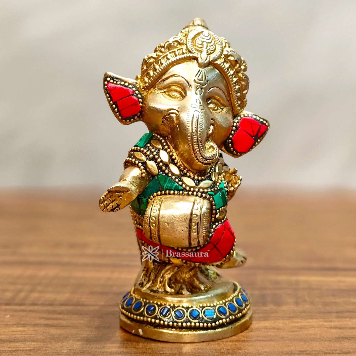 Brassaura™ Mini Brass Ganesha Idol – Height 5 Inches, Weight 1 Kg